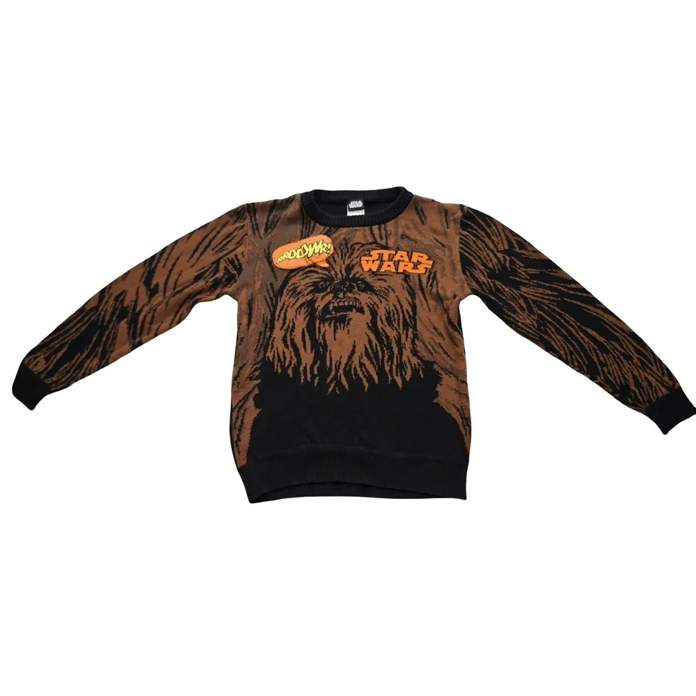 Star Wars Chewbacca Sweater Kids L Wookiee Graphic Crewneck Brown No‎ Sound